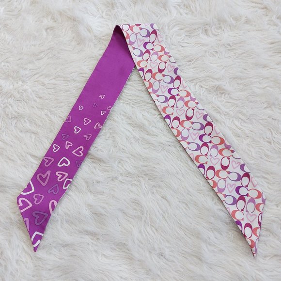 Coach Pink Signature Pattern Silk Head Scarf - Picture 1 of 5